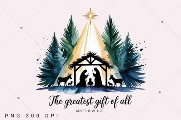 Boho Nativity Scene PNG for T-Shirt Designs & Editorial Use