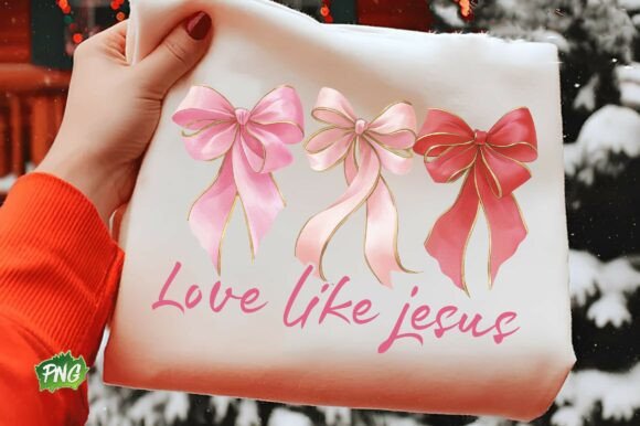 Love Like Jesus Pink Coquette Bow PNG T-Shirt Designs