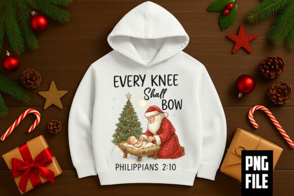 Santa Kneels to Jesus PNG